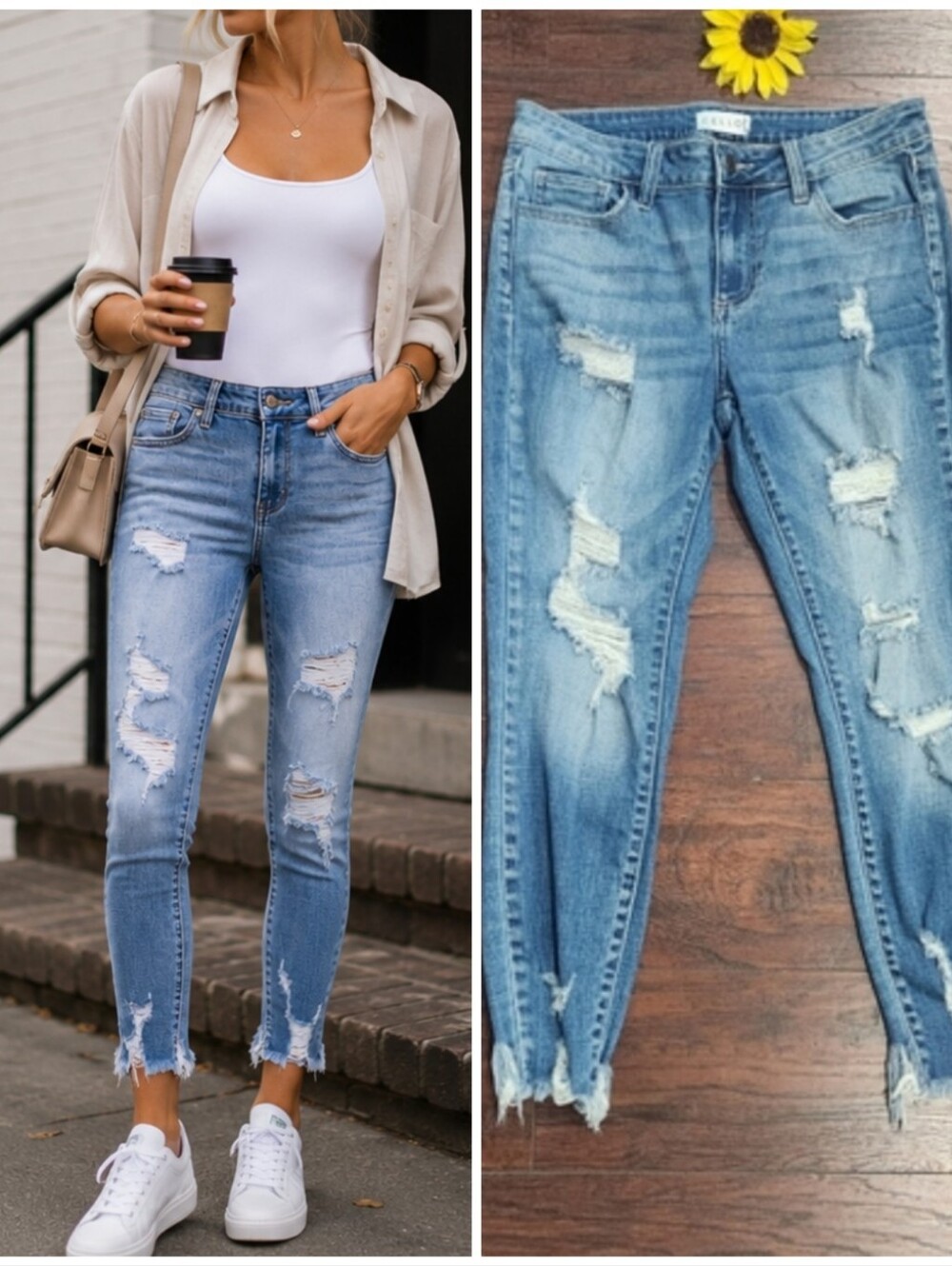 Cello Distressed Fray Ankle Cropped Skinny 💙🖤